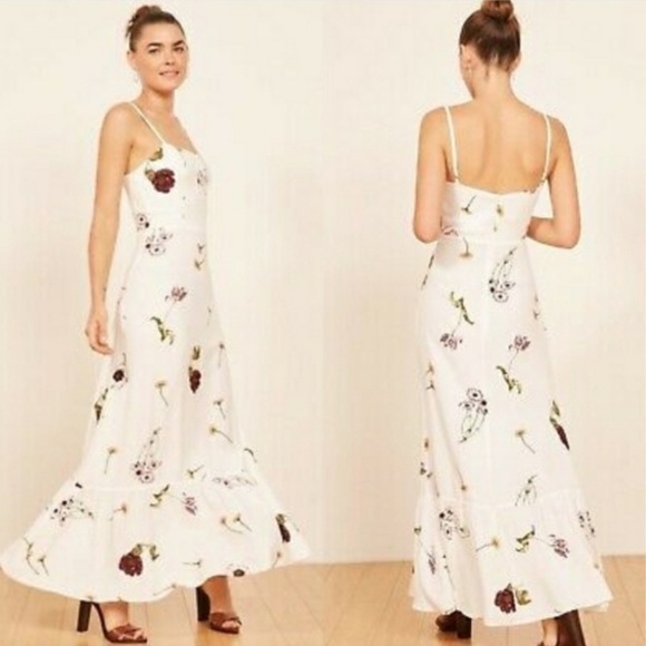 Flawed Reformation Prairie Gardenia Floral White Maxi Dress Boho Romantic Size 2 - Picture 2 of 16